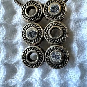 Retired Brighton Silver Swarovski Double Row Circles Link Pendant Necklace 18"